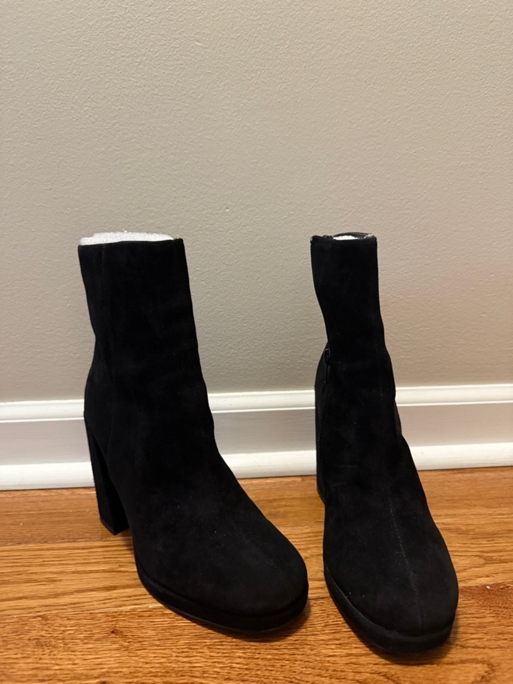 Steve Madden Black Suede High Block Heel Ankle Boots